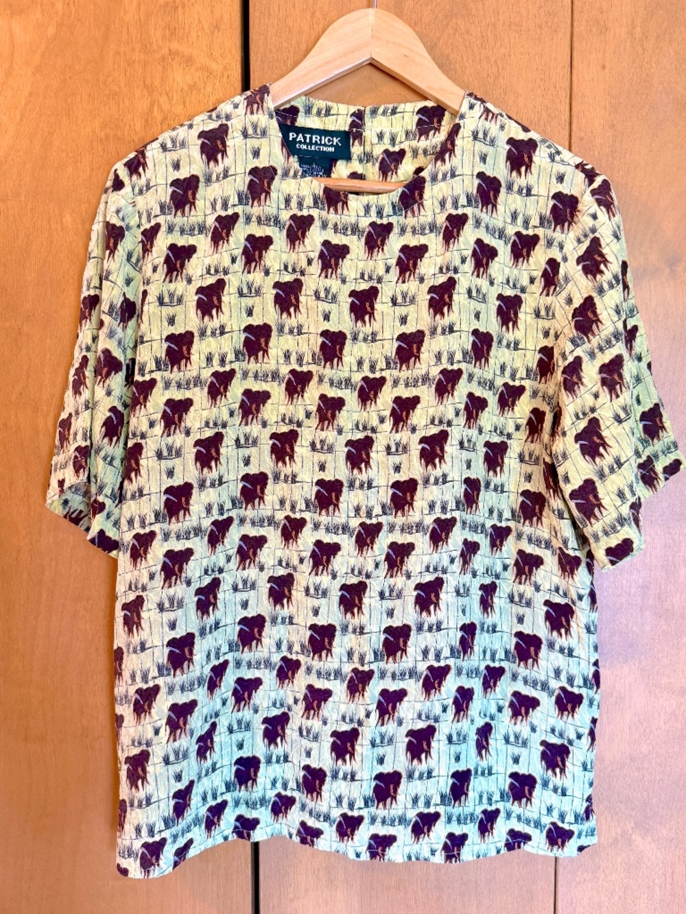 Silk Elephant Popover Shirt, Size Large